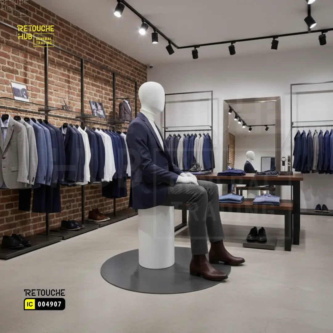 Fiberglass Male Mannequin | Seated Pose | Egg Face | Black Retouche Hub General Trading L.L.C