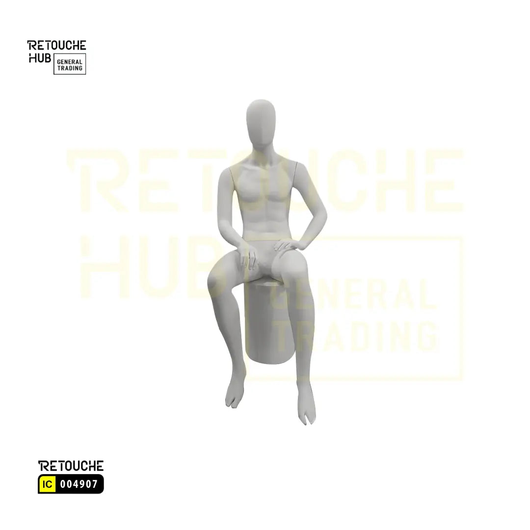 Fiberglass Male Mannequin | Seated Pose | Egg Face | Black Retouche Hub General Trading L.L.C