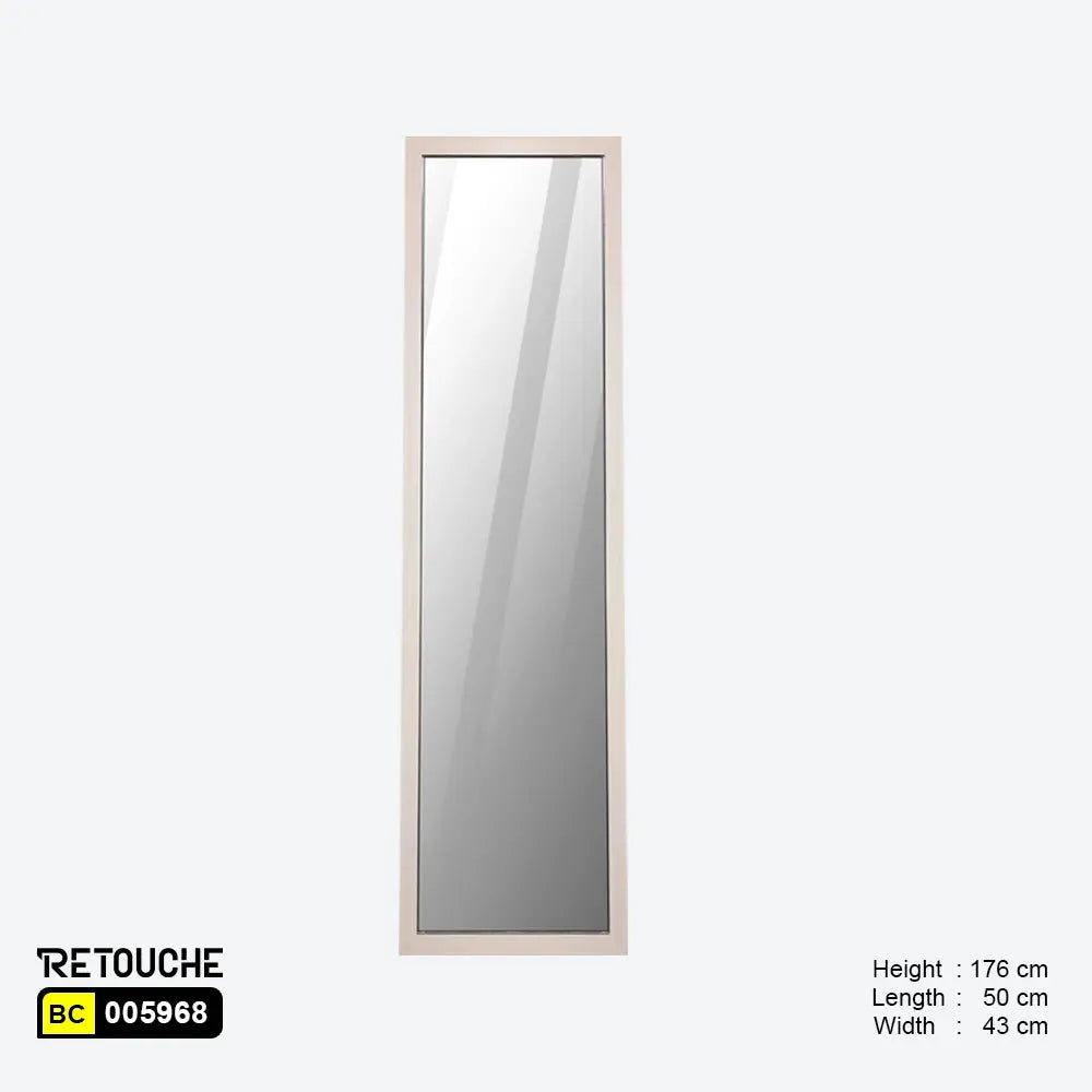 Floor Standing Mirror, Beige MDF Wood, with Bottom Storage Freestanding Stand