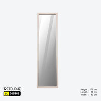 Floor Standing Mirror, Beige MDF Wood, with Bottom Storage Freestanding Stand