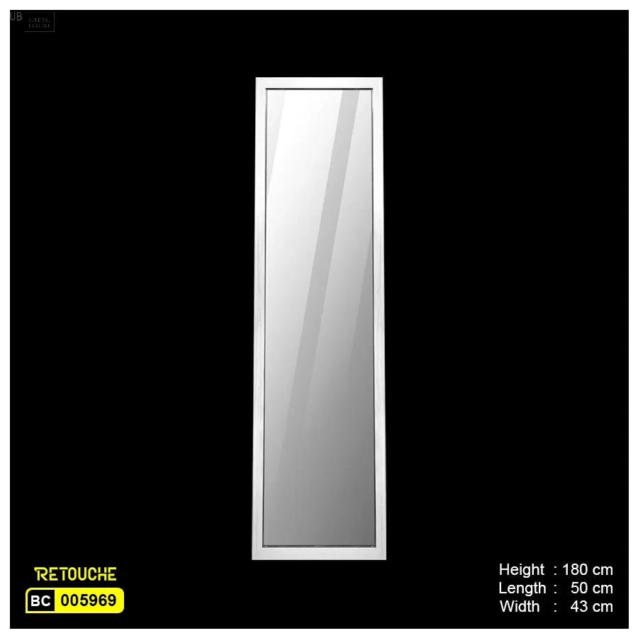 Floor Standing Mirror, White MDF Wood Freestanding Stand