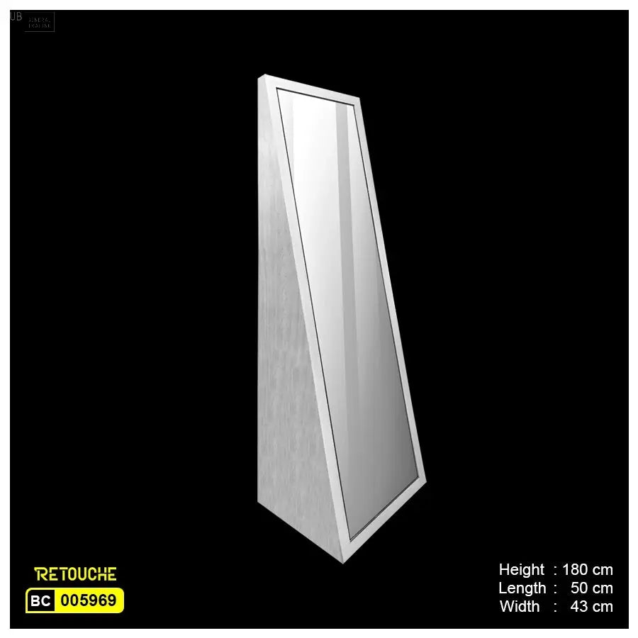 Floor Standing Mirror, White MDF Wood Freestanding Stand