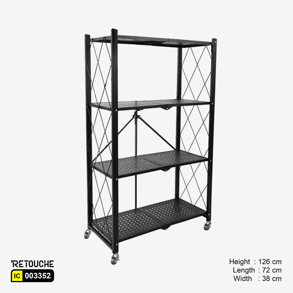 Foldable Metal Shelving Unit, 4 Tier, with Wheels Shelving Systems
