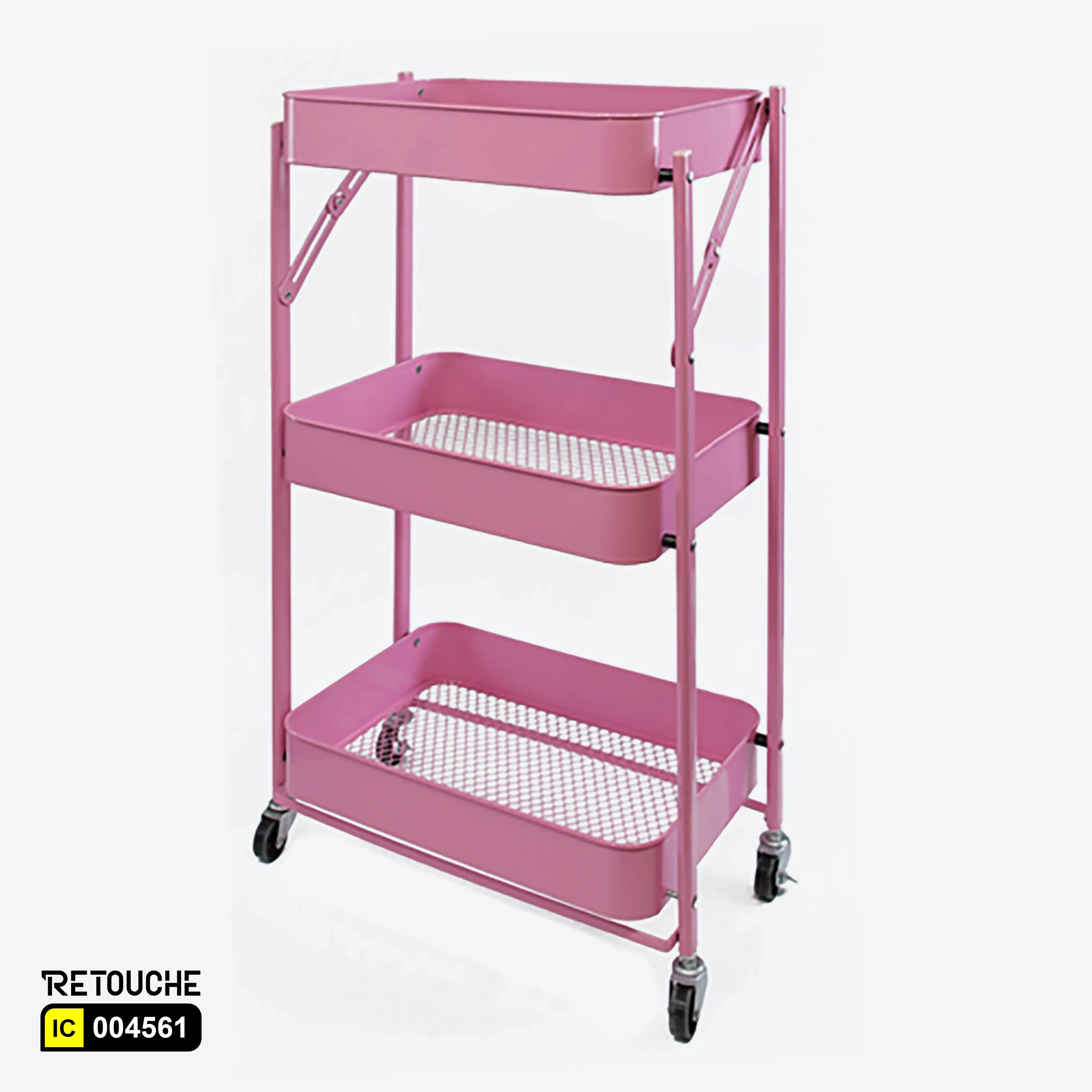 Foldable Metal Trolley, 3-Tier Containers Shelving Systems