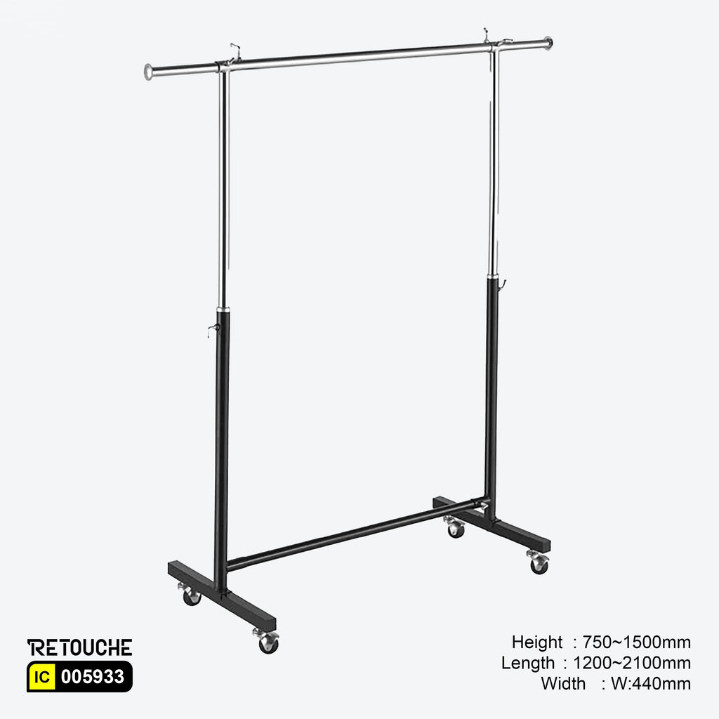 Garment Clothes Rack Stand, Adjustable, Chrome + Black, with Wheels Clothes Stands