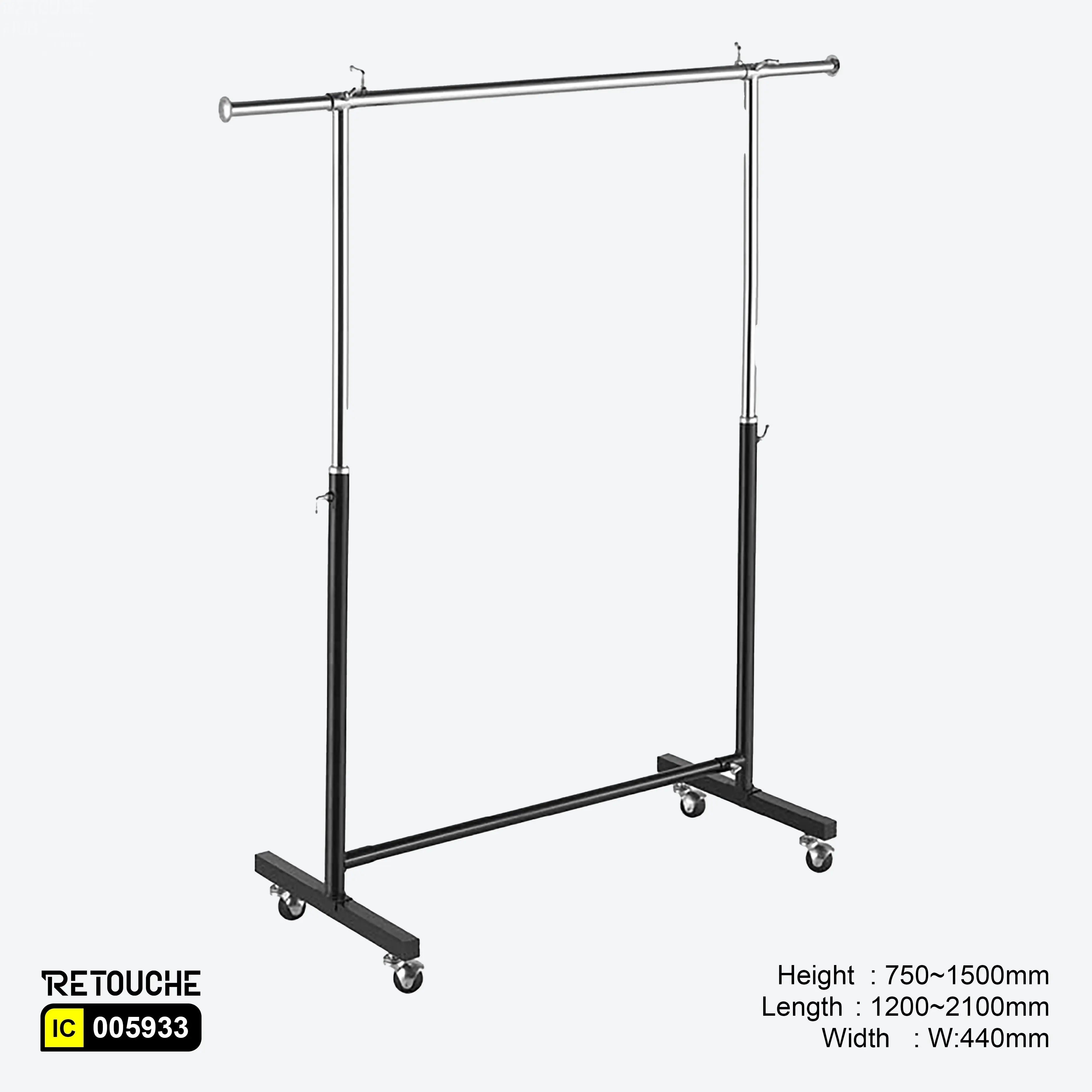 Garment Clothes Rack Stand, Adjustable, Chrome + Black, with Wheels Clothes Stands