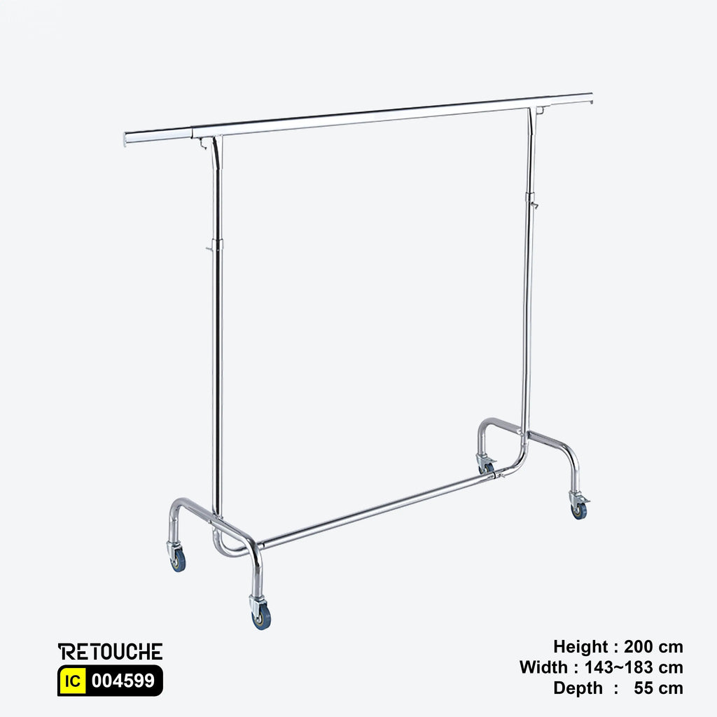 Garment Clothes Rack Stand, Adjustable, Single Bar, Full Chrome, with Wheels Clothes Stands