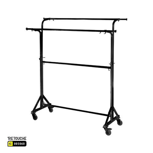 Garment Clothes Stand, Double Rails, Adjustable, Full Chrome, With Wheels Retouche Hub General Trading L.L.C