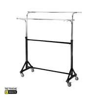 Garment Clothes Stand, Double Rails, Adjustable, Full Chrome, With Wheels Retouche Hub General Trading L.L.C