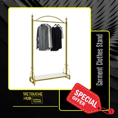 Gold Metal Clothes Stand with White Shelf | Modern & Durable Retouche Hub General Trading L.L.C