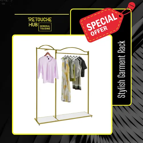 Gold Metal Garment Rack with White Shelf | Stylish & Durable Retouche Hub General Trading L.L.C