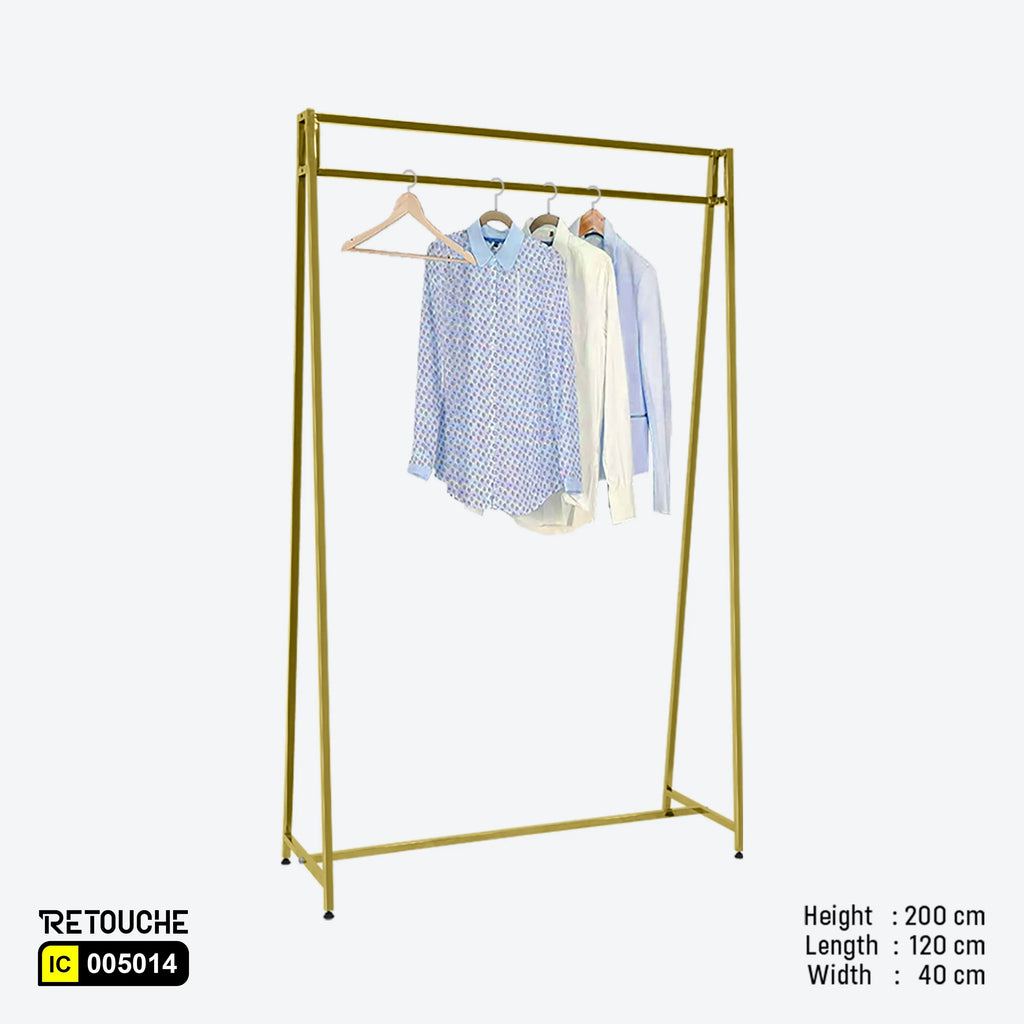 Metal garment clothes hanging stand, Gold metal frame clothes rack
Stylish wardrobe organizer stand, Durable clothes hanging stand
Modern garment rack with gold frame, Elegant clothes stand for home and boutique, Luxurious wardrobe organizer
Heavy-duty clothes rack, Minimalist gold garment stand, Sophisticated clothes hanging solution
