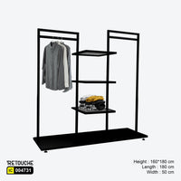 MS Stand Black W/ 3 Mdf Shelf Double Side Hanging Clothes Stands