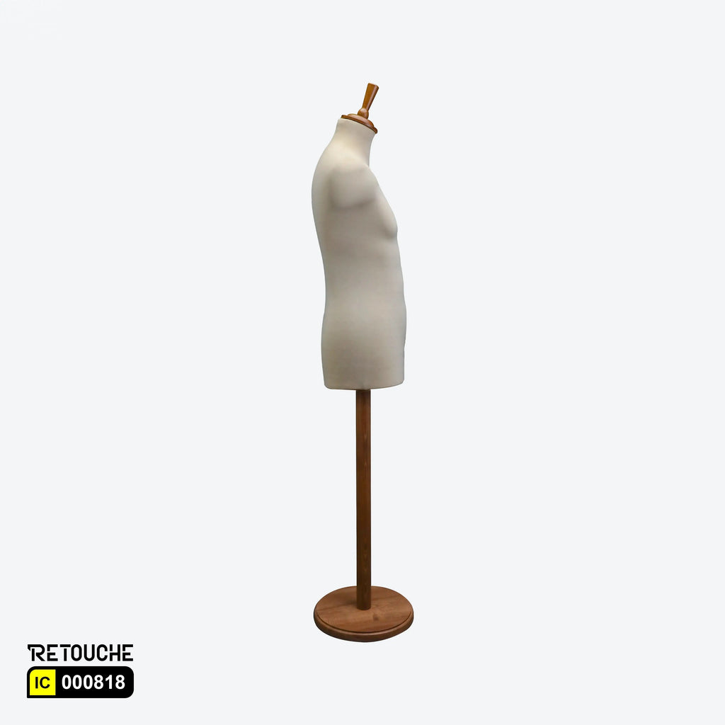 Male Mannequin Beige Bust, Italy Bust Foam, Walnut Round Base + cover Male Mannequin