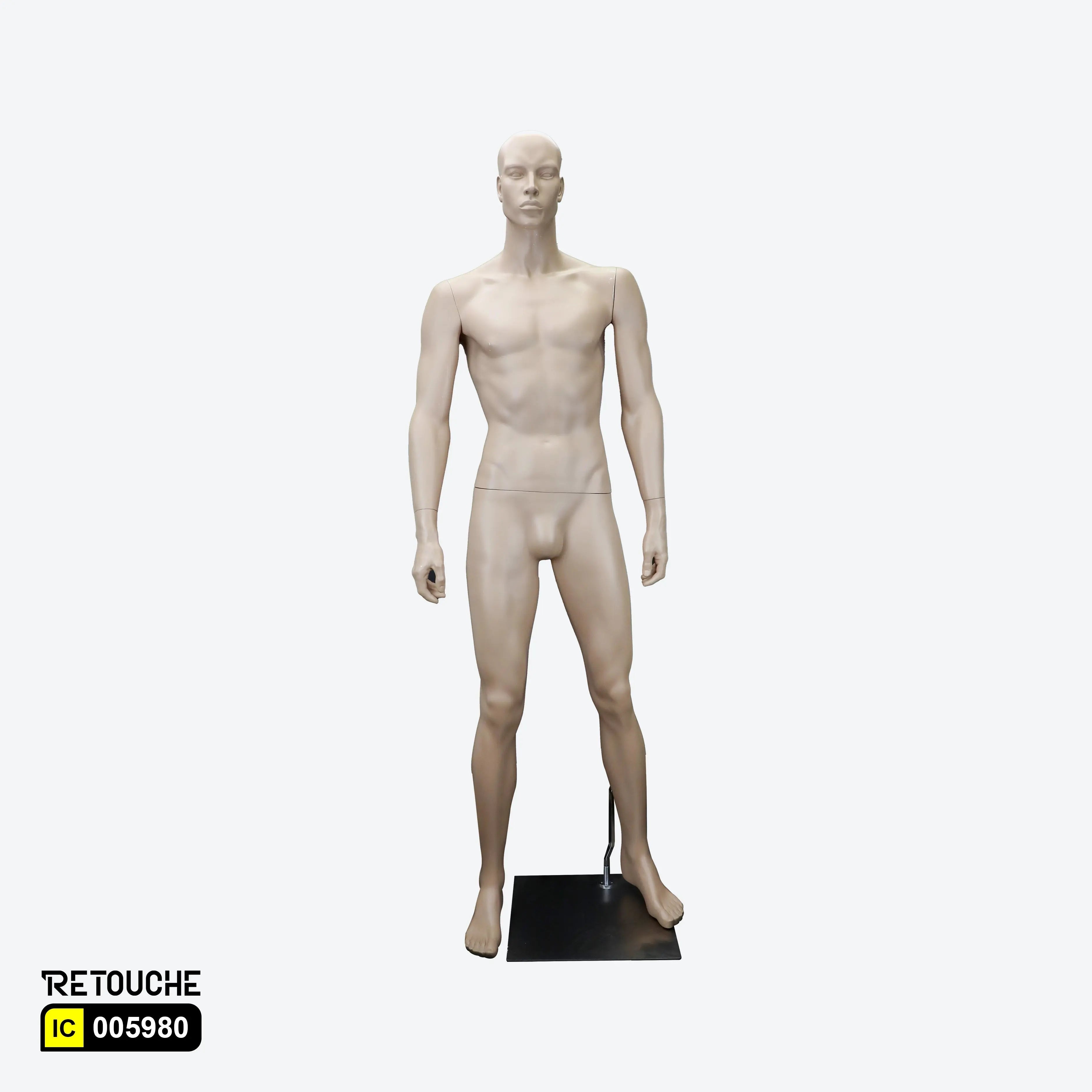 Male Mannequin, Full Body, Facial Features, Skin Color, with Metal Base Male Mannequin