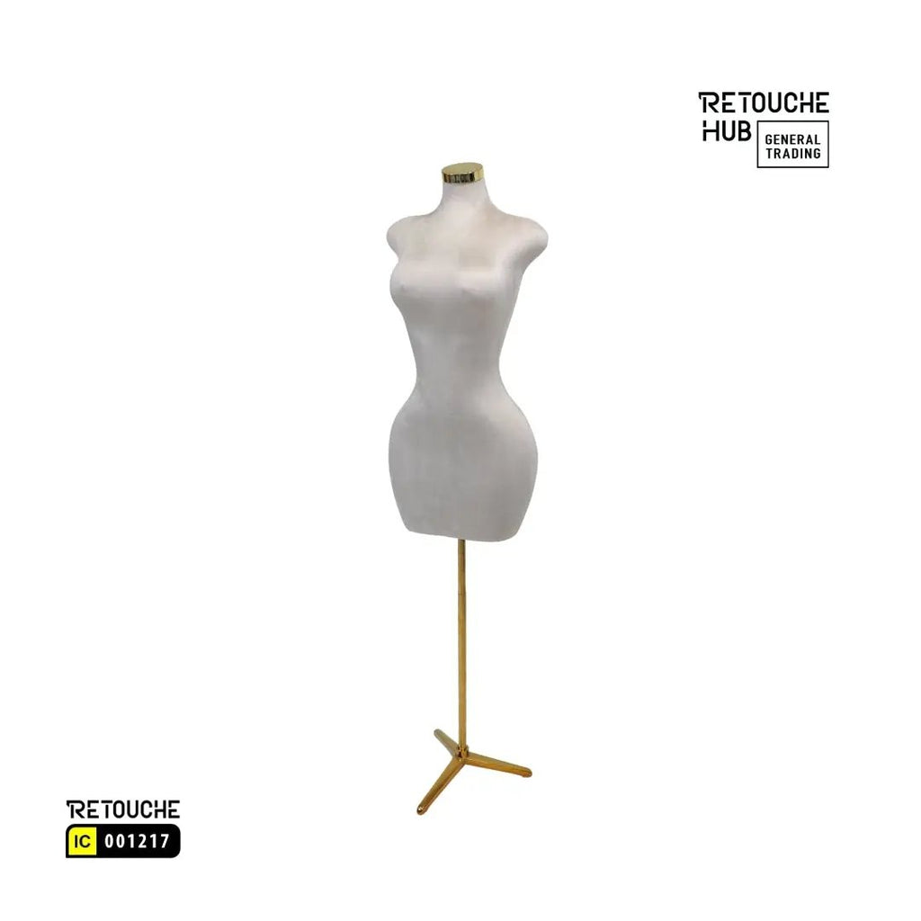 Mannequin Torso Dress Form Manikin Body Velvet Cover Female Mannequin Stand, Plus Size Dress Form Manikin with Gold Base, Half Body Curvy Model Torso, Height Adjustable Retouche Hub General Trading L.L.C