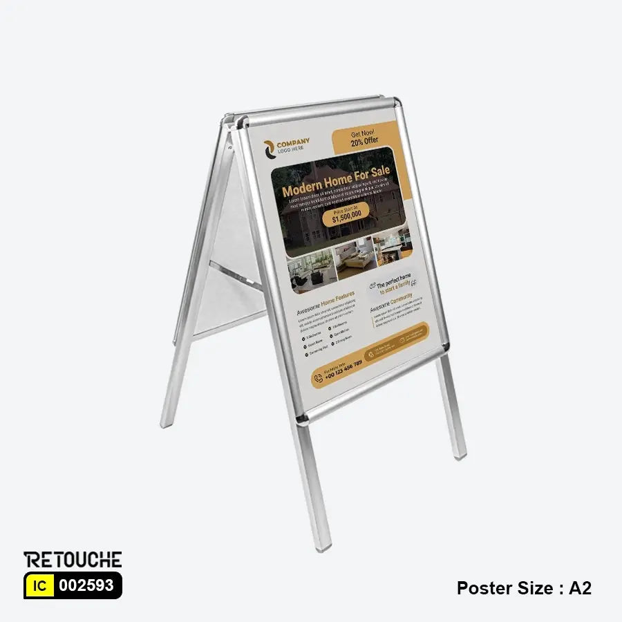 Metal Advertising A Board, Snap Frame, Double-Sided, Foldable, Poster size : A2 Clothes Hanging Stands