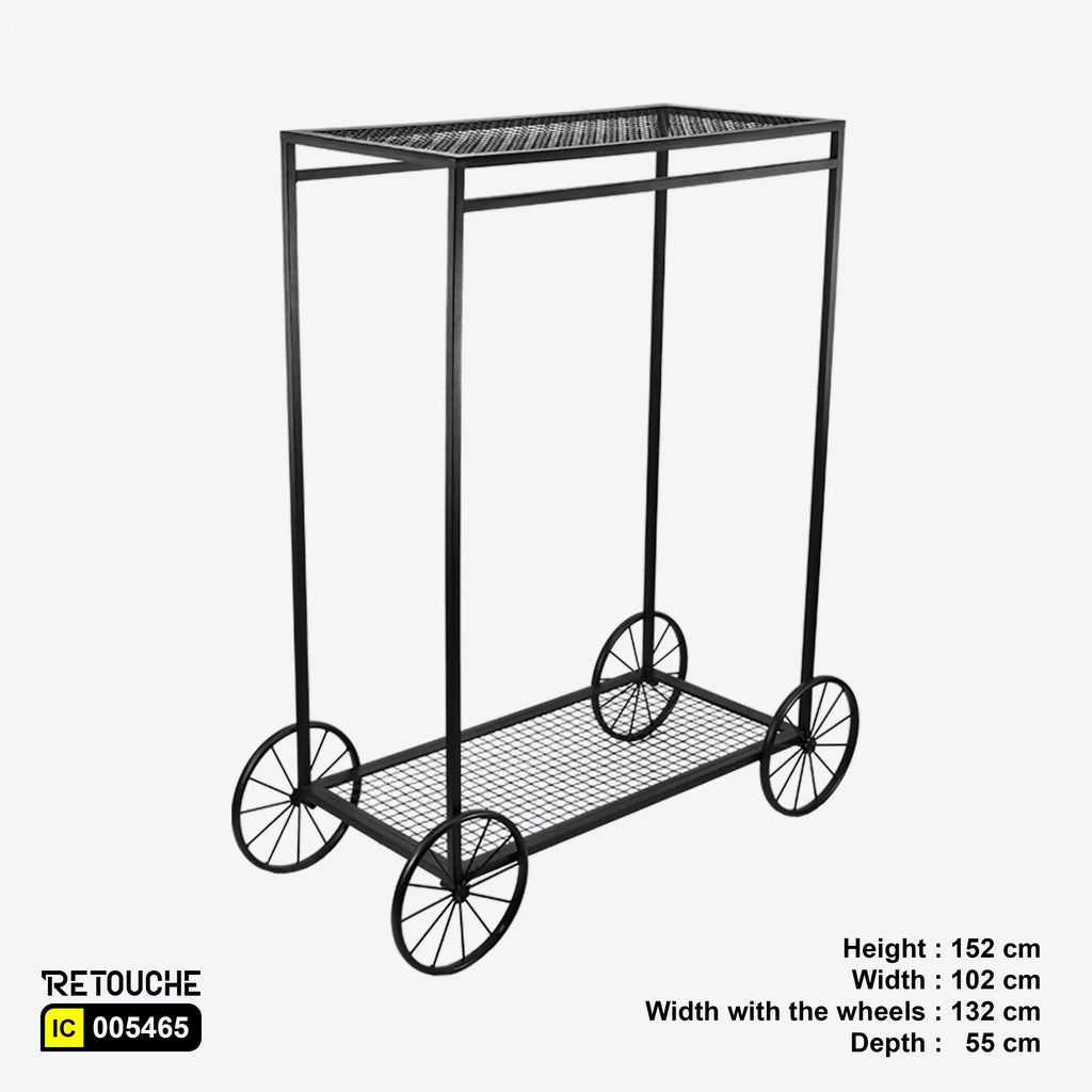 Metal Clothes Rack Stand, Black Color, Non-moving wheels Clothes Stands
