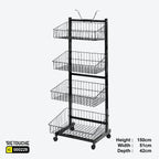 Metal Display Stand, 4-Tier with Wire Baskets, and Wheels Shelving Systems