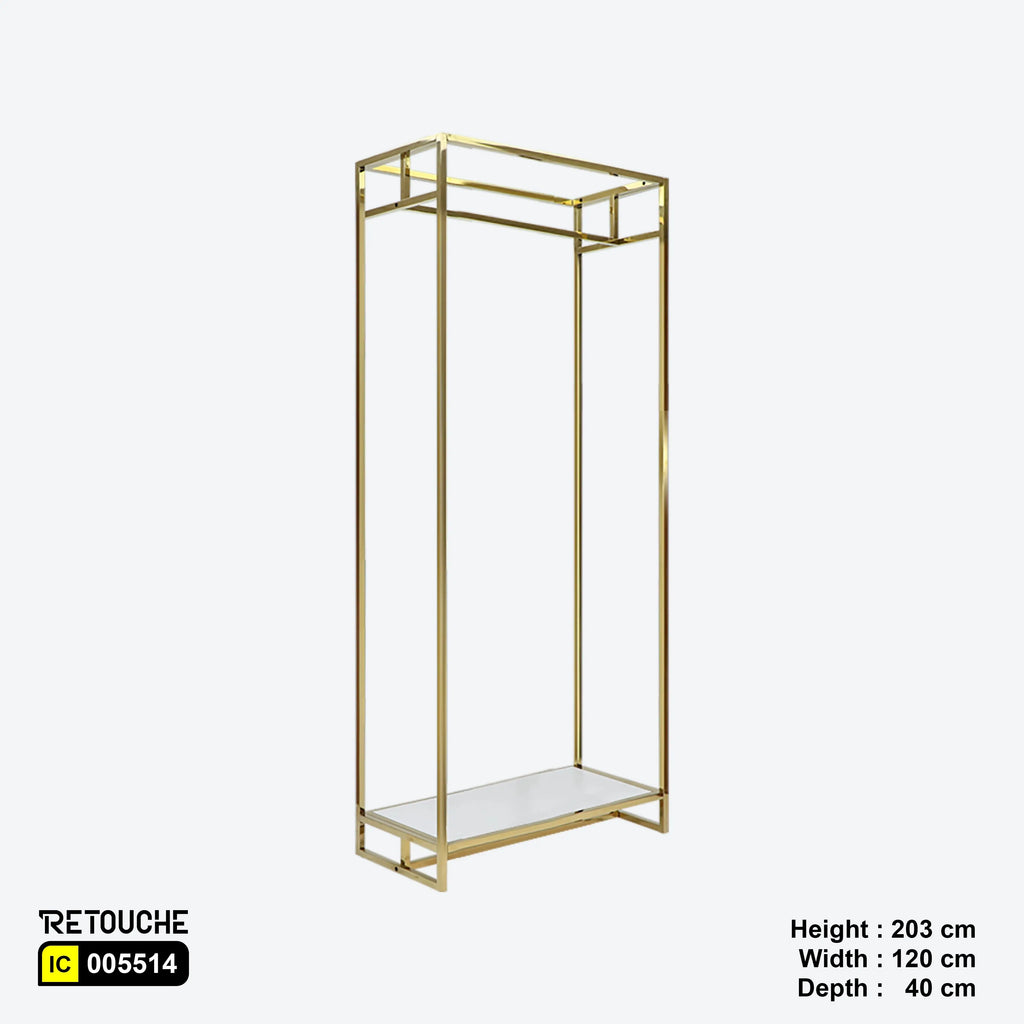 Metal Garment Clothes Rack Stand, Gold Metal Frame, White Wood Shelf Clothes Stands