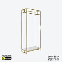 Metal Garment Clothes Rack Stand, Gold Metal Frame, White Wood Shelf Clothes Stands