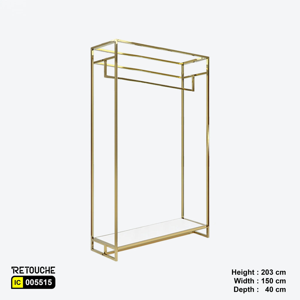 Metal Garment Clothes Rack Stand, Gold Metal Frame, White Wood Shelf Clothes Stands
