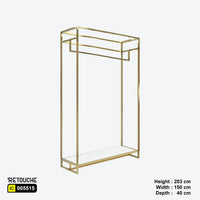 Metal Garment Clothes Rack Stand, Gold Metal Frame, White Wood Shelf Clothes Stands