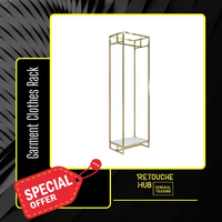 Metal Garment Clothes Rack Stand, Gold Metal Frame, White Wood Shelf Retouche Hub General Trading L.L.C