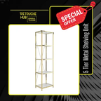Metal Shelving Unit, 5 Tier, Gold Metal and White Wood Shelves Retouche Hub General Trading L.L.C