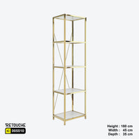 Metal Shelving Unit, 5 Tier, Gold Metal and White Wood Shelves Shelving Systems