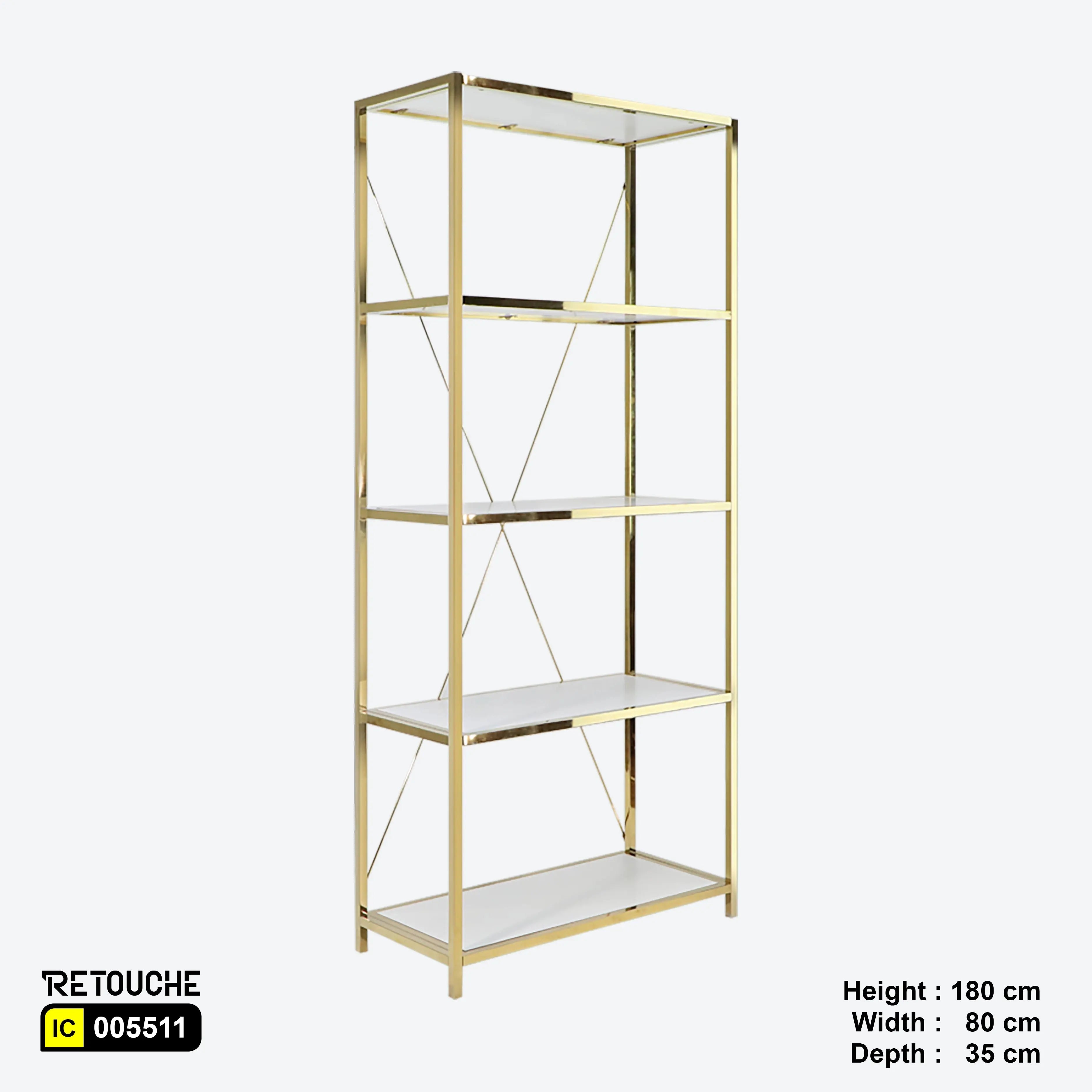 Metal Shelving Unit, 5 Tier, Gold Metal and White Wood Shelves Shelving Systems
