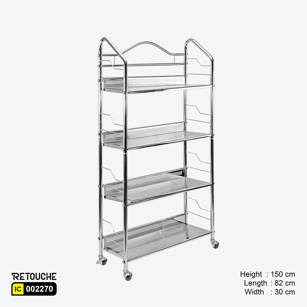 Metal Shelving Unit, Trolley, 4-Tier, Chrome Plated Shelving Systems