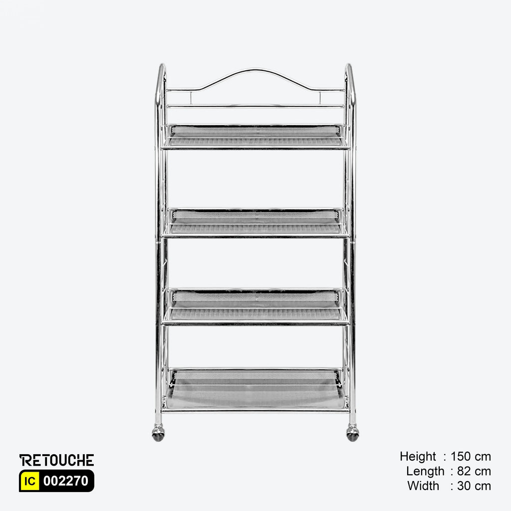 Metal Shelving Unit, Trolley, 4-Tier, Chrome Plated Shelving Systems