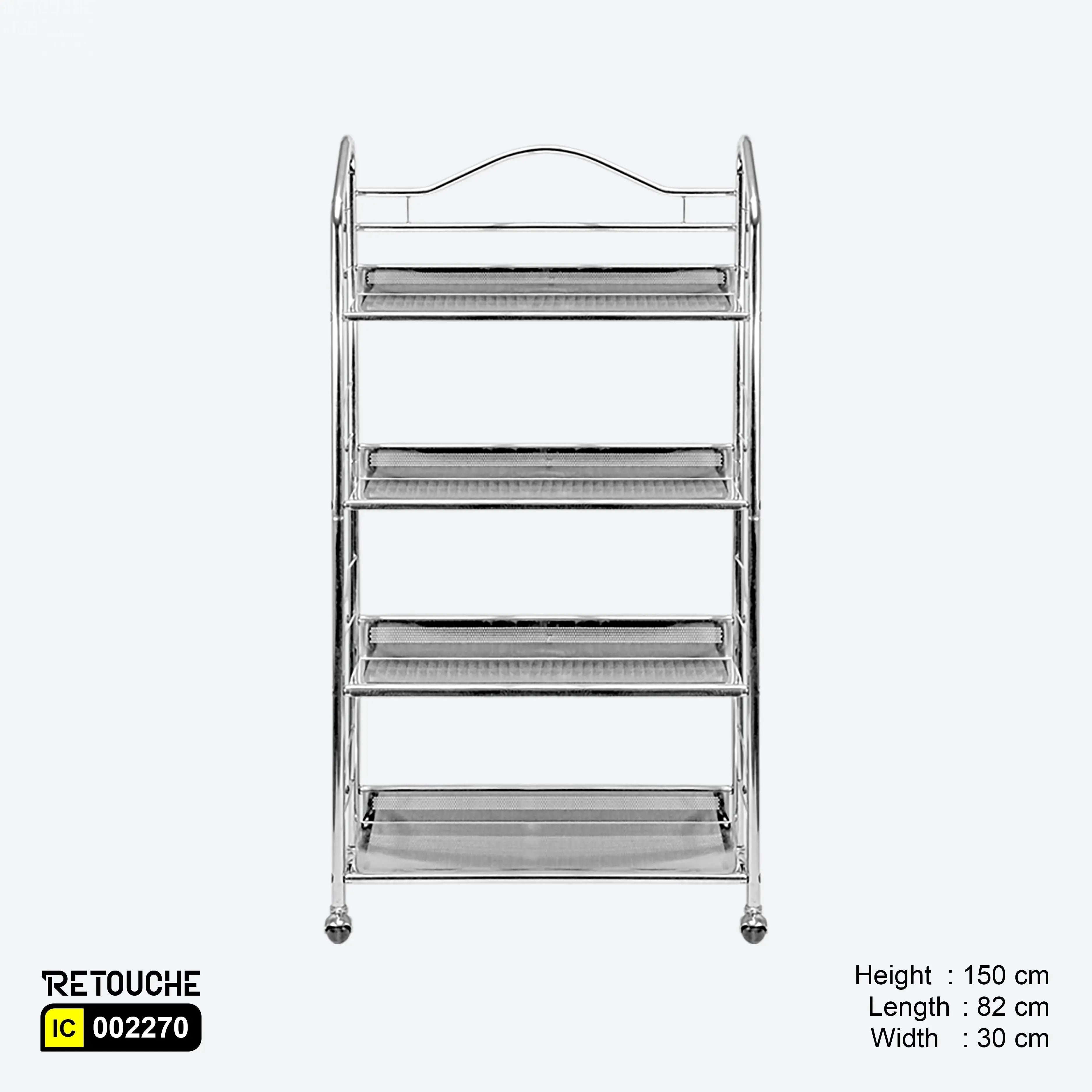 Metal Shelving Unit, Trolley, 4-Tier, Chrome Plated Shelving Systems