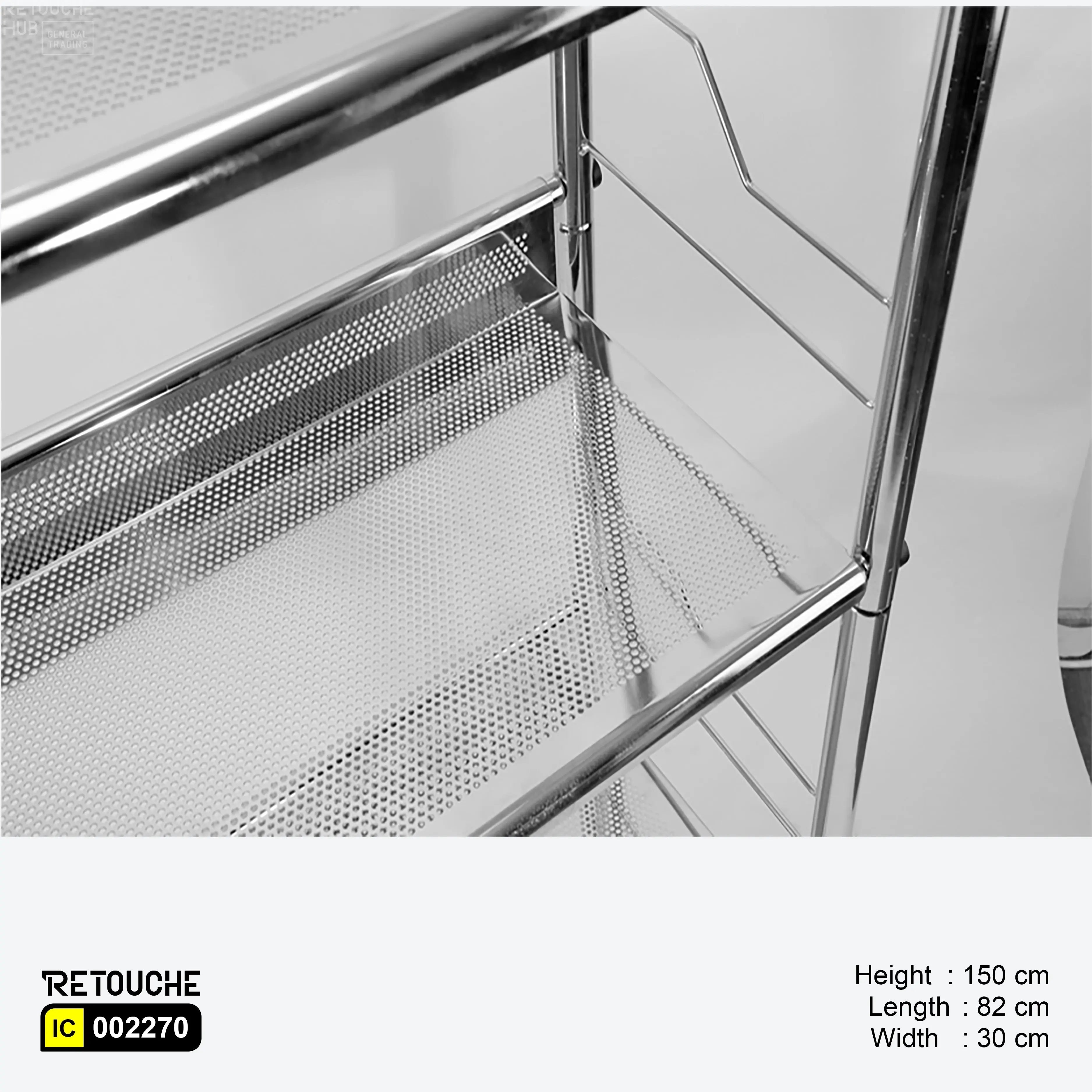 Metal Shelving Unit, Trolley, 4-Tier, Chrome Plated Shelving Systems