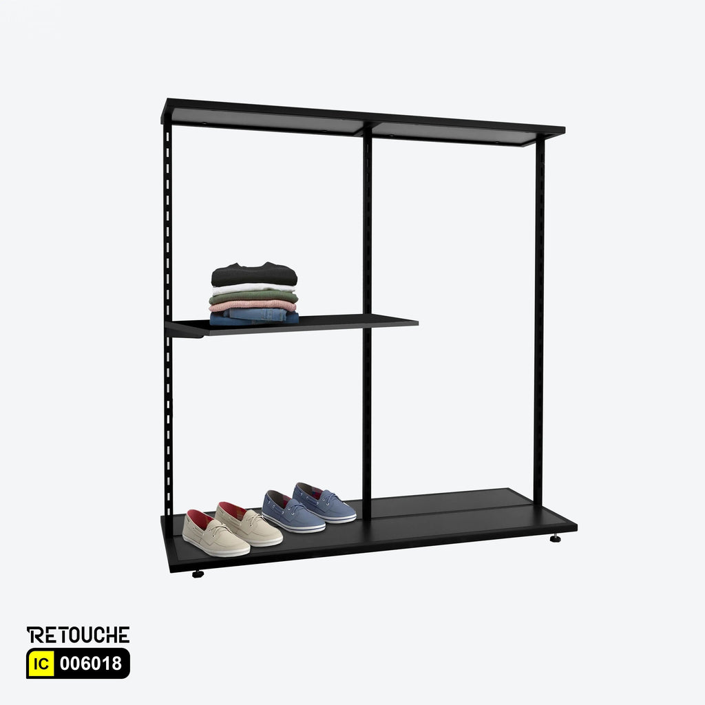 Metal Stands With Channel & Shelf Black Clothes Stands