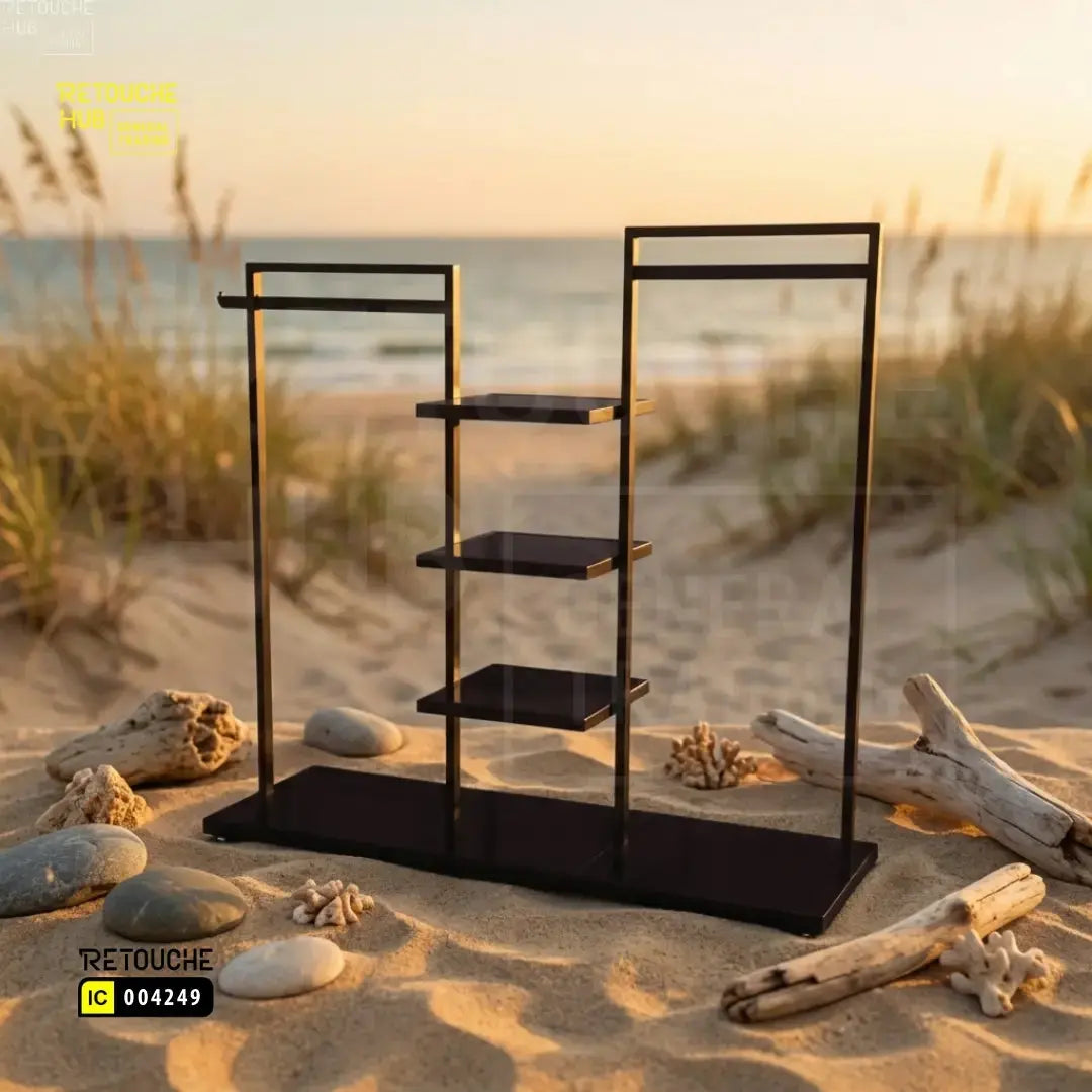 Modern Metal Clothing Display Stand With Center Shelves Retouche Hub General Trading L.L.C