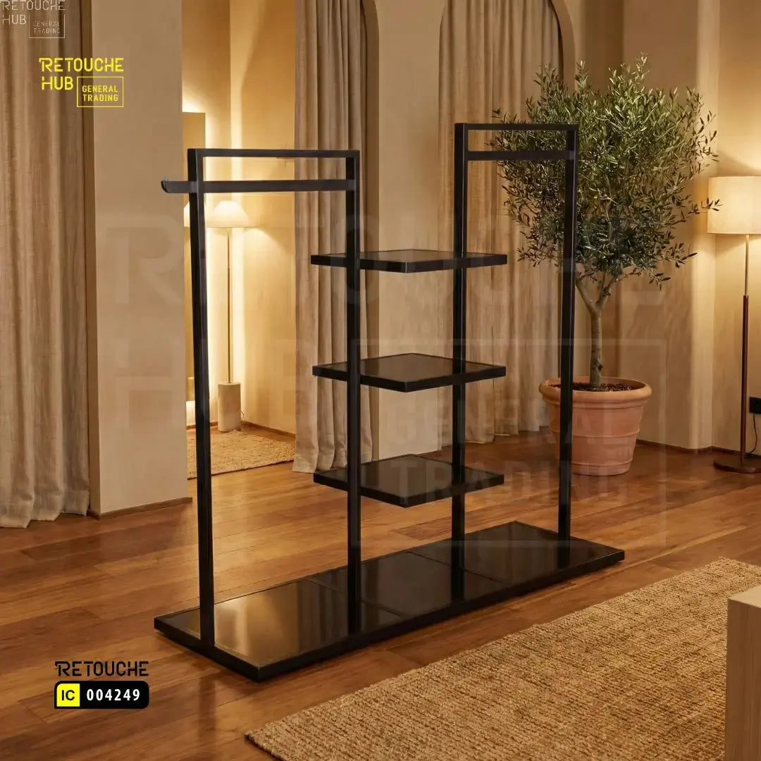 Modern Metal Clothing Display Stand With Center Shelves Retouche Hub General Trading L.L.C