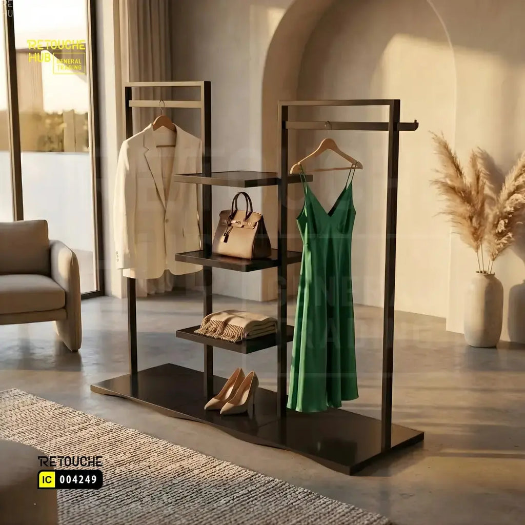 Modern Metal Clothing Display Stand With Center Shelves Retouche Hub General Trading L.L.C