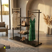 Modern Metal Clothing Display Stand With Center Shelves Retouche Hub General Trading L.L.C