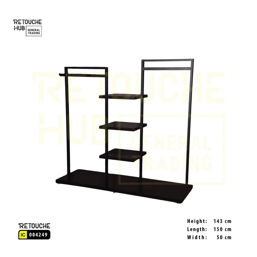 Modern Metal Clothing Display Stand With Center Shelves Retouche Hub General Trading L.L.C