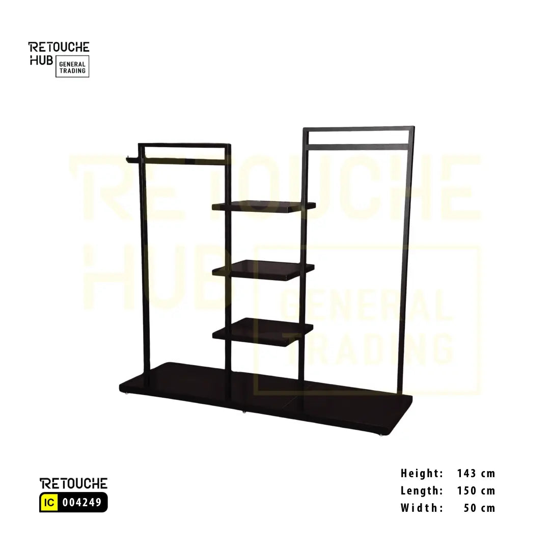 Modern Metal Clothing Display Stand With Center Shelves Retouche Hub General Trading L.L.C