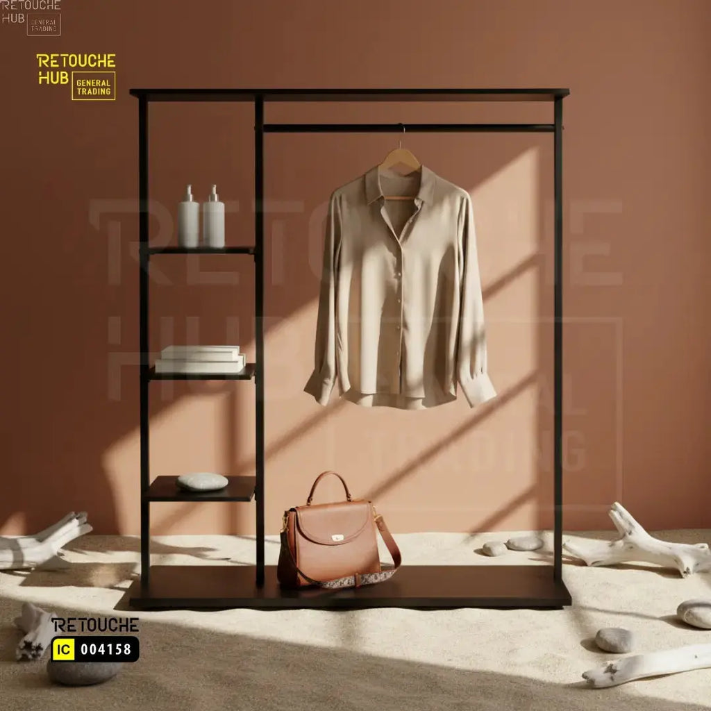 Modern Open Wardrobe  with Side Shelves and Hanging Rail Retouche Hub General Trading L.L.C