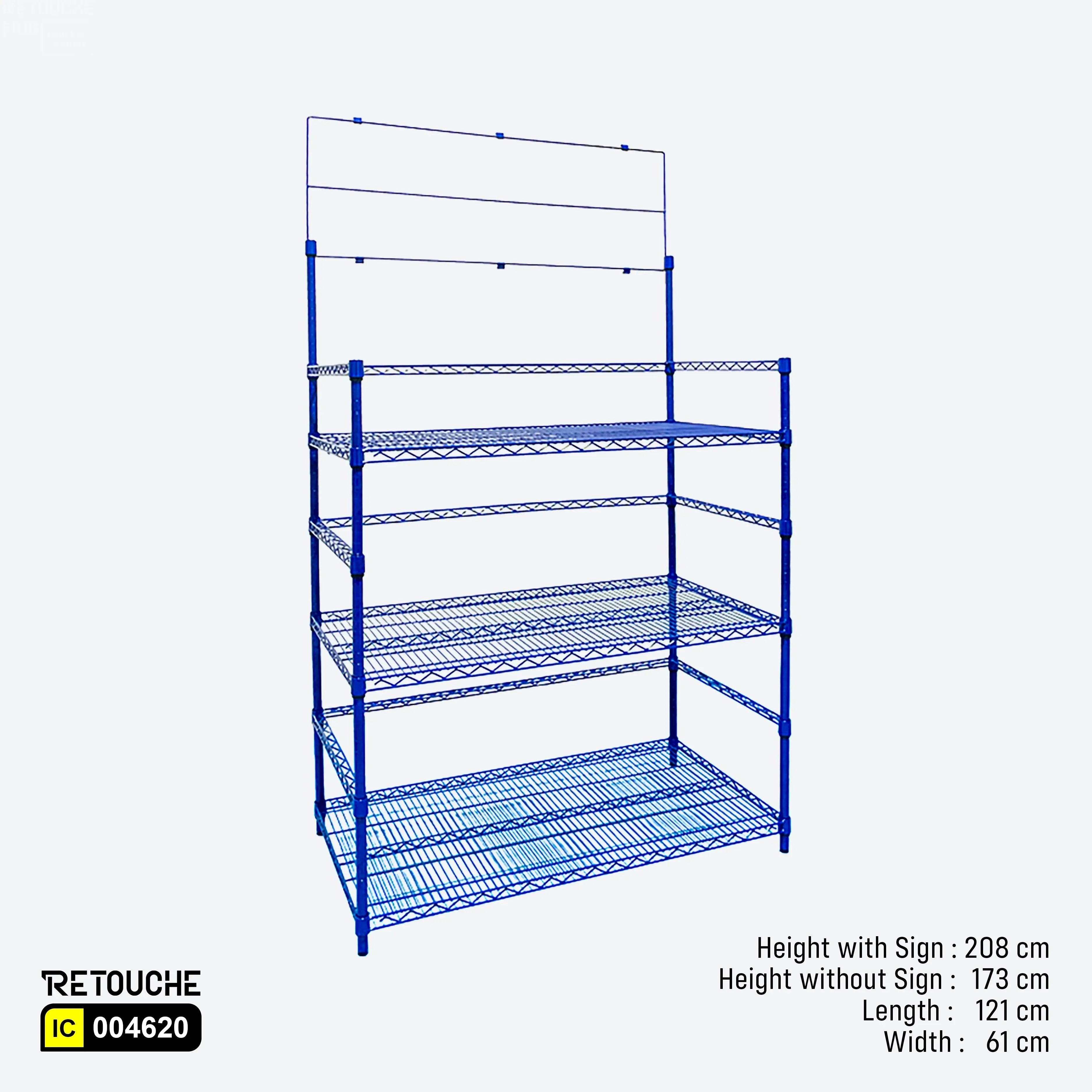 Shelving Rack for Water Bottles, 3 Tiers with Sign Holder, Metal, Blue Shelving Systems