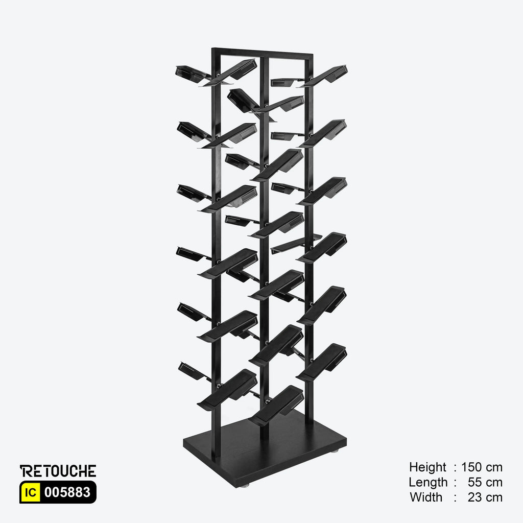 Shoe Display Stand, Double-Sided , 36 Adjustable Holders, Matte Black Color Displays & Showcases