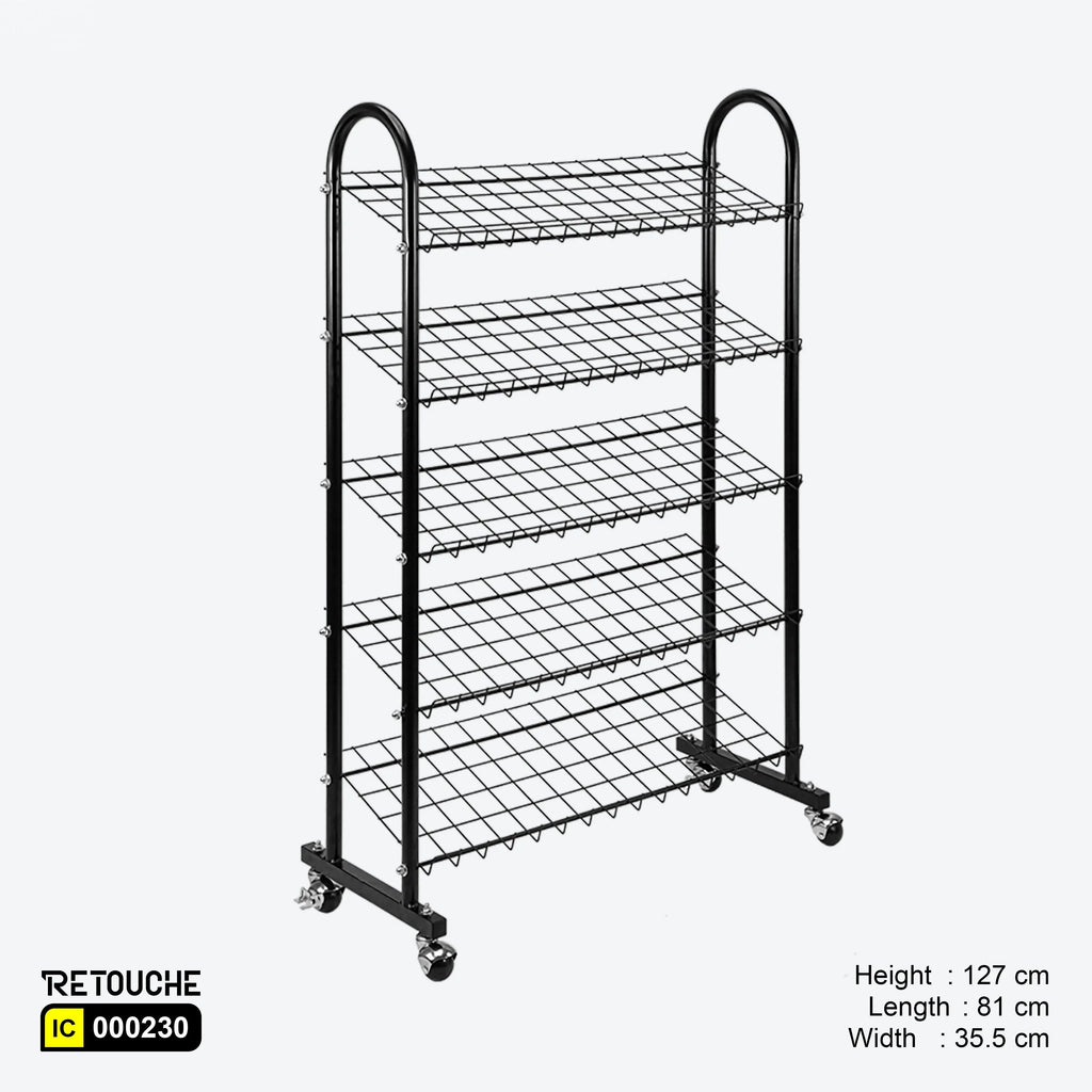 Shoe Rack Stand, Metal, 5 Grid Tiers with Wheels Shelving Systems