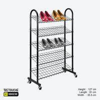 Shoe Rack Stand, Metal, 5 Grid Tiers with Wheels Shelving Systems