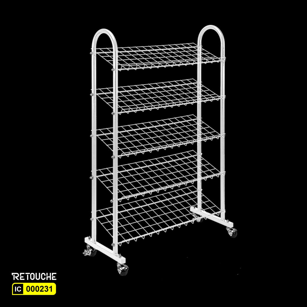 Shoe Rack Stand, Metal, 5 Grid Tiers with Wheels Shelving Systems
