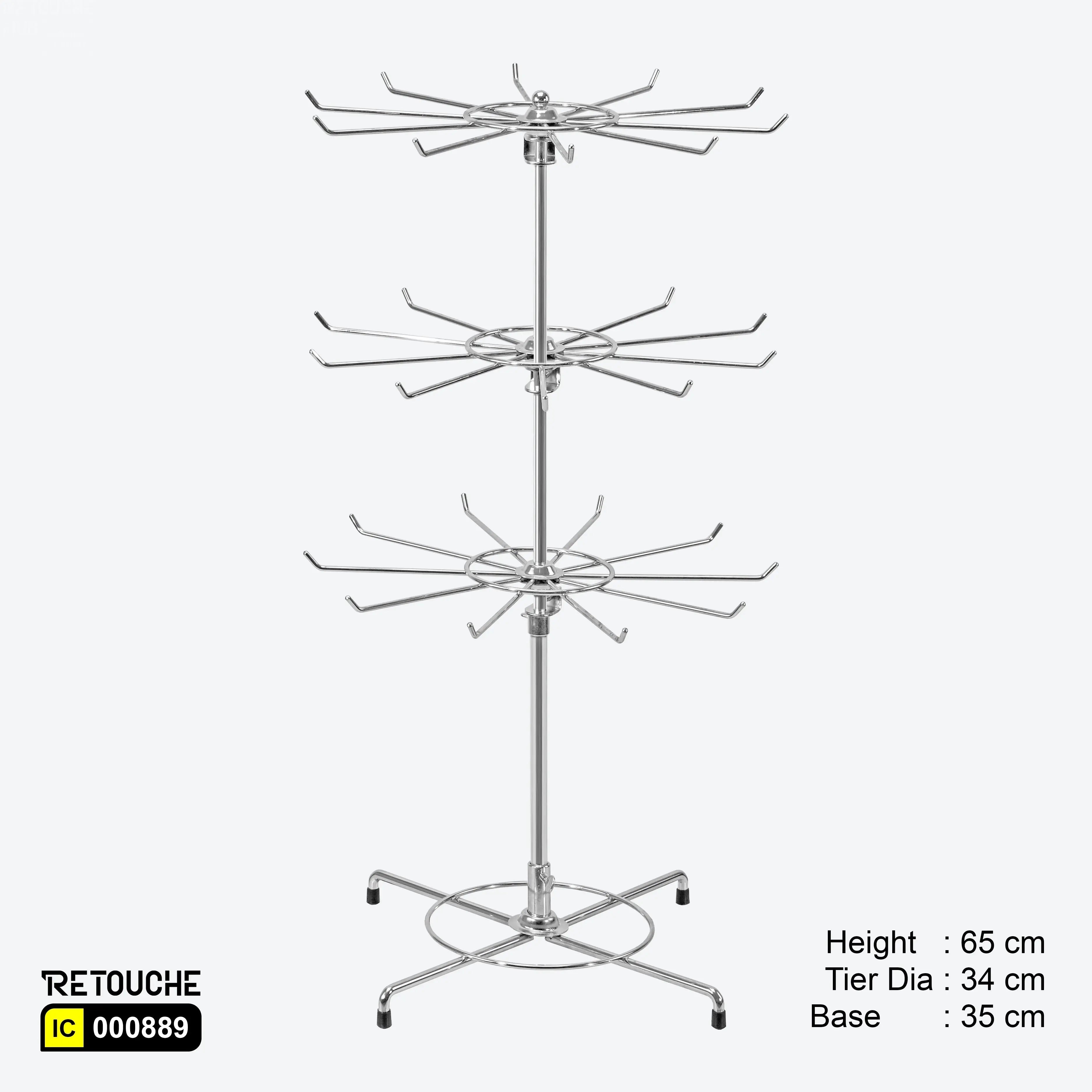 Spinner Display Rack Stand, 3-Tier with 30 Hooks, Countertop, Metal ...