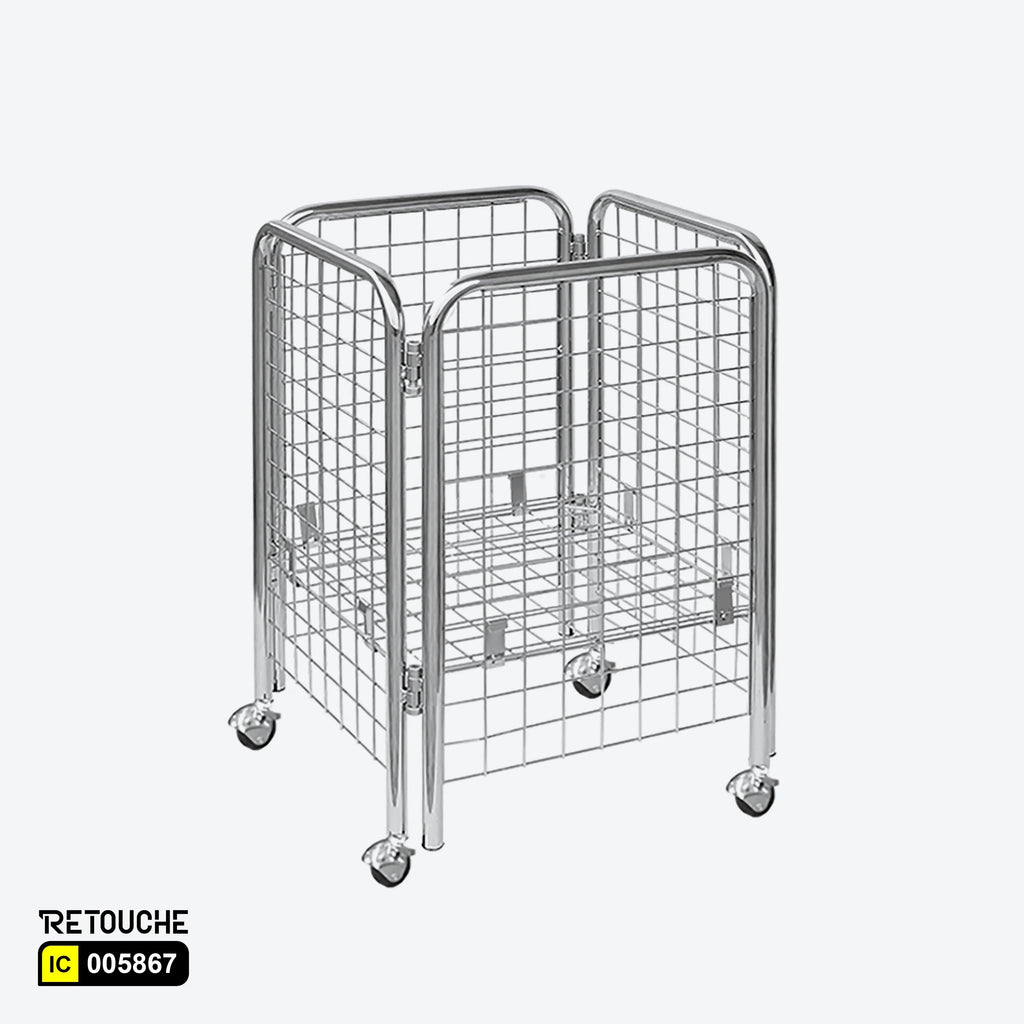 Storage Basket, Metal, Chrome Plated, with Wheels Supermarket Equipment